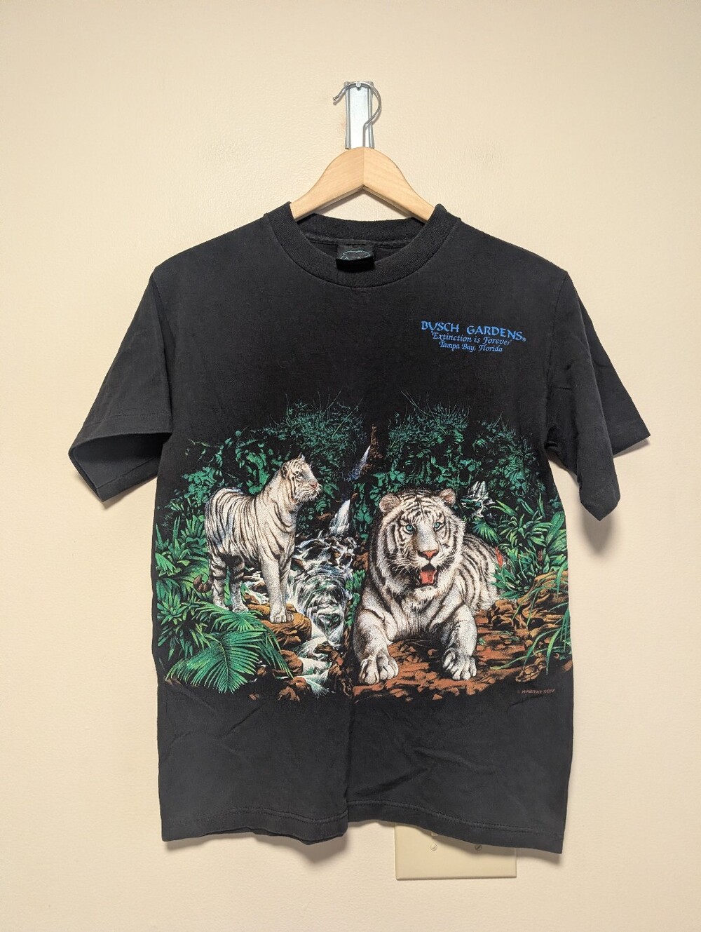 Vintage 1994 Busch Gardens White Tiger Habitat Graphic T-Shirt Black